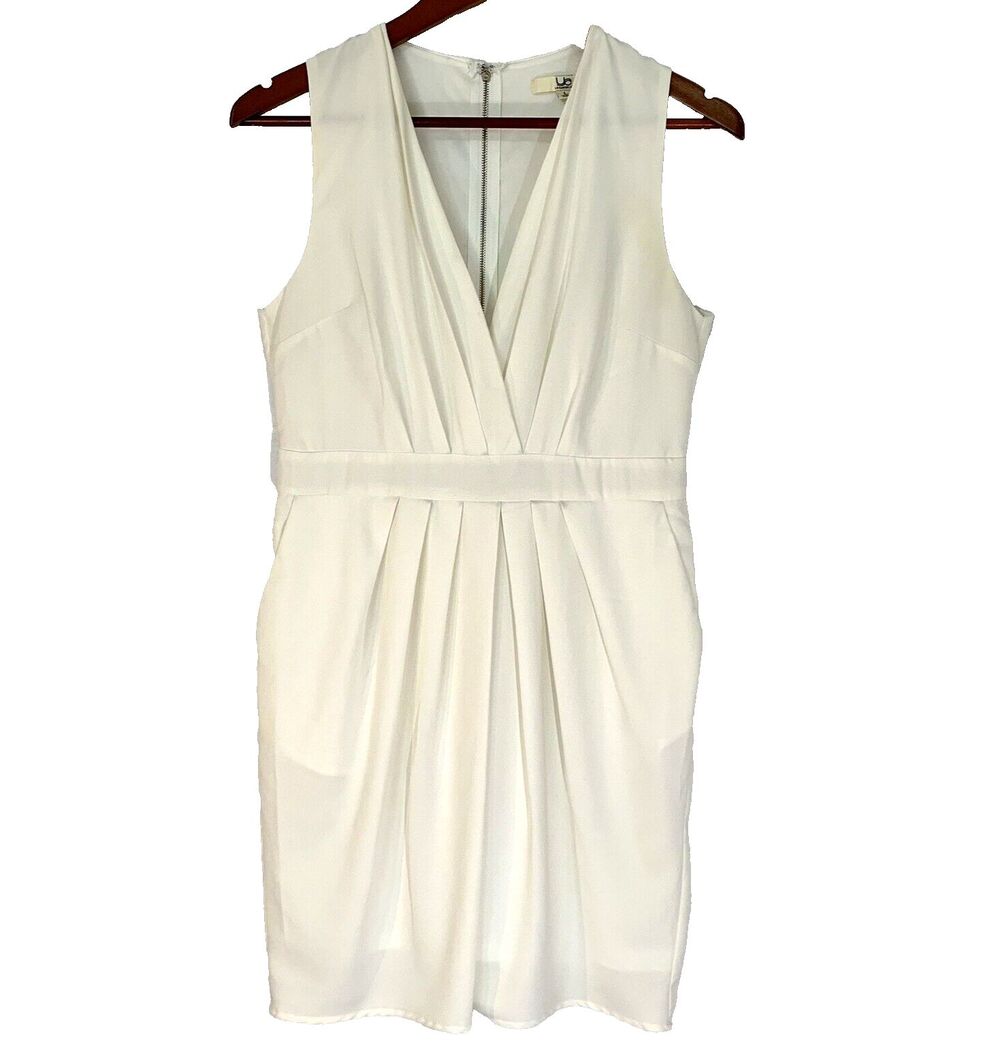 YA Los Angeles Dress Women Size L Ivory Silk Sheath Pockets Cocktail Party Boho